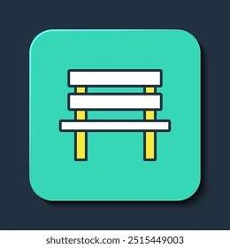 Icono de banco de contorno lleno aislado sobre fondo azul. Botón cuadrado turquesa. Vector