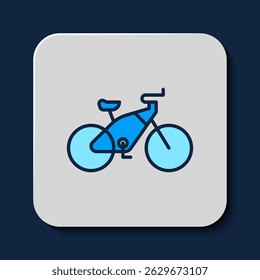 Filled outline Bicycle icon isolated on blue background. Bike race. Extreme sport. Sport equipment.  Vector
