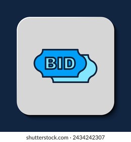 Filled outline Bid icon isolated on blue background. Auction bidding. Sale and buyers.  Vector