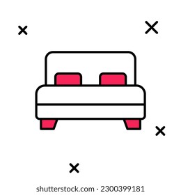 Filled outline Big bed for two or one person icon isolated on white background.  Vector