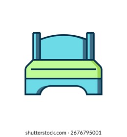 Cama grande para dos o un icono de la persona aislado en el fondo blanco. Estilo de contorno relleno plano con sombra. Vector