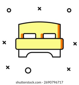 Cama grande para dos o un icono de la persona aislado en el fondo blanco. Estilo de contorno relleno plano con sombra. Vector