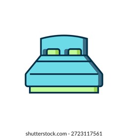 Filled outline Big bed for two or one person icon isolated on white background. Flat filled outline style with shadow. Vector