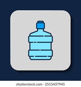 Filled outline Big bottle with clean water icon isolated on blue background. Plastic container for the cooler.  Vector
