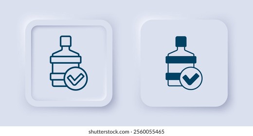 Filled and outline Big bottle with clean water icon isolated on grey background. Plastic container for the cooler. Square button. Vector