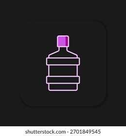 Botella grande llena del contorno con el icono del agua limpia aislado en fondo negro. Envase de plástico para el refrigerador. Estilo de contorno relleno plano con sombra. Vector
