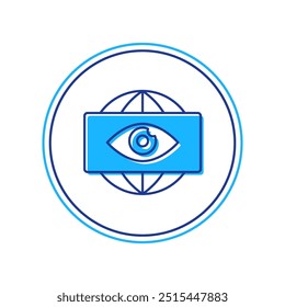 Esquema lleno Gran hermano icono de ojo electrónico aislado sobre fondo blanco. Tecnología de vigilancia mundial, sistemas informáticos y seguridad de las redes.  Vector