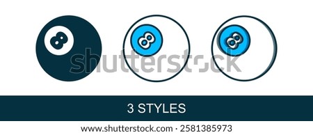 Filled outline Billiard pool snooker ball with number 8 icon isolated on white background.  Vector