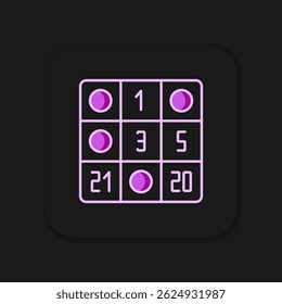 Filled outline Bingo card with lucky numbers icon isolated on black background. Flat filled outline style with shadow. Vector