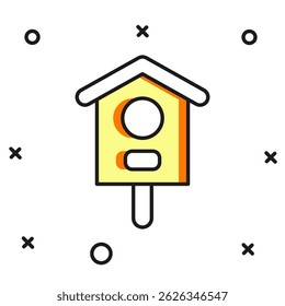 Filled outline Bird house icon isolated on white background. Nesting box birdhouse, homemade building for birds. Flat filled outline style with shadow. Vector