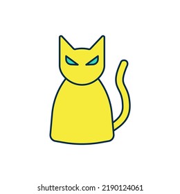 Filled outline Black cat icon isolated on white background. Happy Halloween party.  Vector