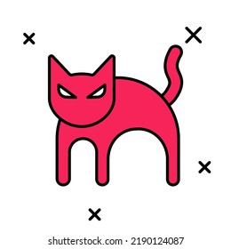 Filled outline Black cat icon isolated on white background. Happy Halloween party.  Vector