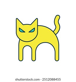 Filled outline Black cat icon isolated on white background. Happy Halloween party.  Vector
