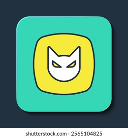 Filled outline Black cat icon isolated on blue background. Happy Halloween party. Turquoise square button. Vector