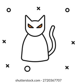 Gefüllte Kontur Schwarzes Katzensymbol einzeln auf weißem Hintergrund. Fröhliche Halloween-Party. Flach ausgefüllter Umrissstil mit Schatten. Vektorgrafik