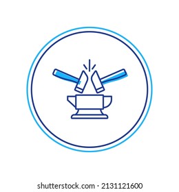 Filled outline Blacksmith anvil tool and hammer icon isolated on white background. Metal forging. Forge tool.  Vector