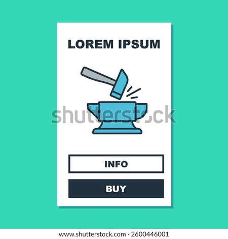 Filled outline Blacksmith anvil tool and hammer icon isolated on turquoise background. Metal forging. Forge tool.  Vector
