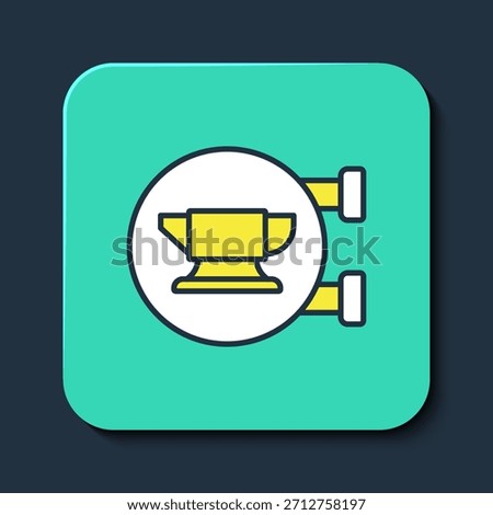 Filled outline Blacksmith anvil tool icon isolated on blue background. Metal forging. Forge tool. Turquoise square button. Vector