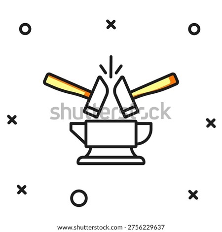 Filled outline Blacksmith anvil tool and hammer icon isolated on white background. Metal forging. Forge tool. Flat filled outline style with shadow. Vector