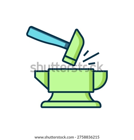 Filled outline Blacksmith anvil tool and hammer icon isolated on white background. Metal forging. Forge tool. Flat filled outline style with shadow. Vector