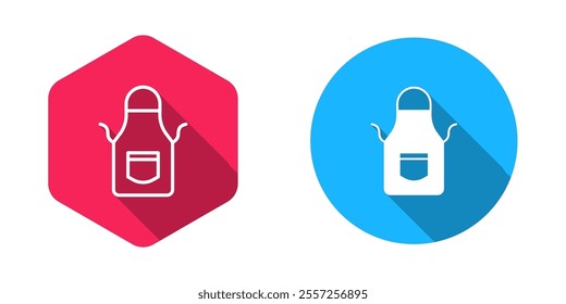 Filled and outline Blacksmith apron icon isolated with long shadow background. Protective clothing and tool worker.  Vector