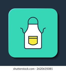 Filled outline Blacksmith apron icon isolated on blue background. Protective clothing and tool worker. Turquoise square button. Vector