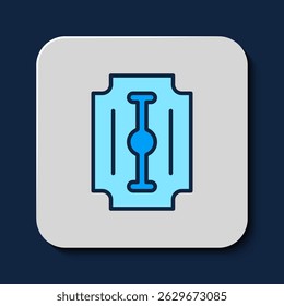 Esquema lleno Icono de la cuchilla de afeitar aislado sobre fondo azul.  Vector