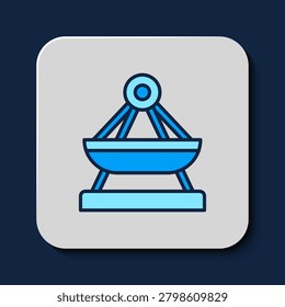 Filled outline Boat swing icon isolated on blue background. Childrens entertainment playground. Attraction riding ship, swinging boat. Amusement park.  Vector