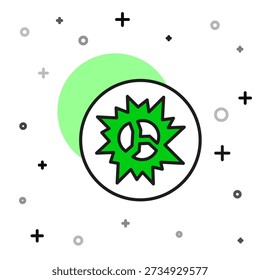 Filled outline Bomb explosion with shrapnel and fireball icon isolated on white background.  Vector