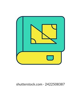 Filled outline Book about geometry icon isolated on white background.  Vector