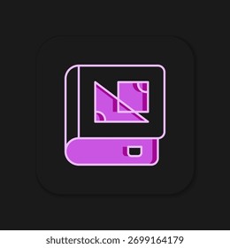 Gefüllte Kontur Buch über Geometrie-Symbol einzeln auf schwarzem Hintergrund. Flach ausgefüllter Umrissstil mit Schatten. Vektorgrafik