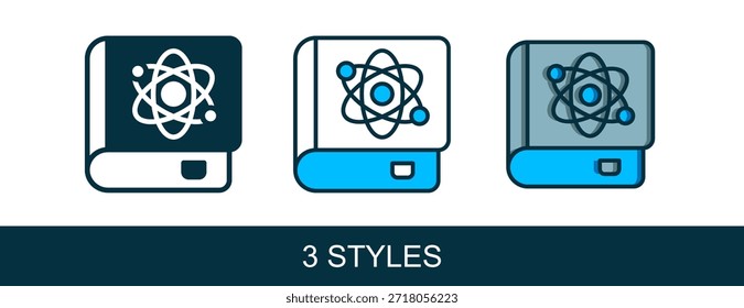 Libro sobre el icono de la física aislado en el fondo blanco.  Vector