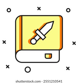 Filled outline Book about weapon icon isolated on white background. Small firearm. Weapon catalog. Flat filled outline style with shadow. Vector
