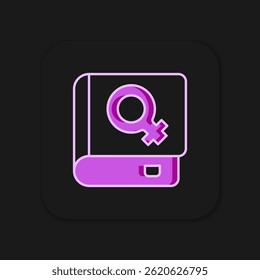 Filled outline Book about women icon isolated on black background. 8 March. International Happy Women Day. Flat filled outline style with shadow. Vector