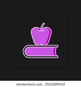Filled outline Book with apple icon isolated on black background. Flat filled outline style with shadow. Vector