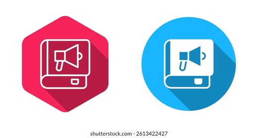 Filled and outline Book icon isolated with long shadow background.  Vector
