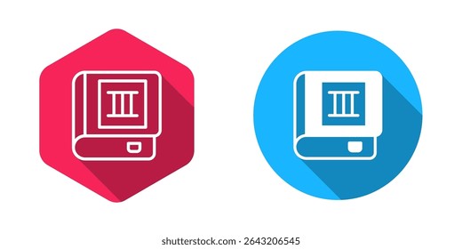 Filled and outline Book icon isolated with long shadow background. Third volume.  Vector