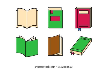 Filled outline book icon set. Suitable for design element of education program, bookstore, and literature source. Simple colorful textbook icon collection.