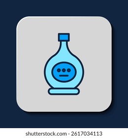 Filled outline Bottle of cognac or brandy icon isolated on blue background.  Vector