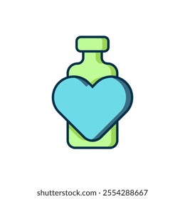 Filled outline Bottle with love potion icon isolated on white background. Valentines day symbol. Flat filled outline style with shadow. Vector