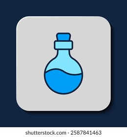 Filled outline Bottle with love potion icon isolated on blue background. Happy Valentines day.  Vector