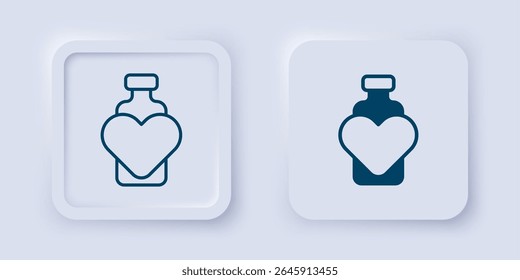 Filled and outline Bottle with love potion icon isolated on grey background. Valentines day symbol. Square button. Vector