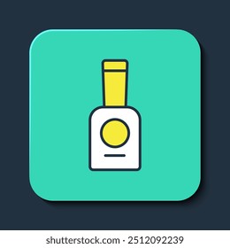 Botella de icono de esmalte de uñas aislado sobre fondo azul. Botón cuadrado turquesa. Vector