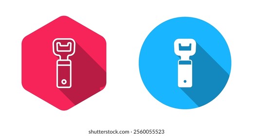 Filled and outline Bottle opener icon isolated with long shadow background.  Vector