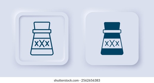 Filled and outline Bottle with potion icon isolated on grey background. Flask with magic potion. Happy Halloween party. Square button. Vector