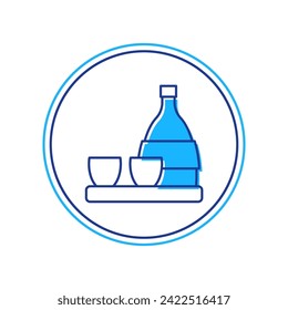 Filled outline Bottle of sake, small cup of sake icon isolated on white background.  Vector