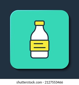 Filled outline Bottle of water icon isolated on blue background. Soda aqua drink sign. Turquoise square button. Vector