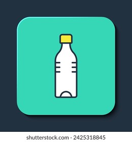 Filled outline Bottle of water icon isolated on blue background. Soda aqua drink sign. Turquoise square button. Vector