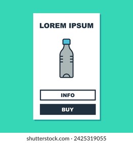 Filled outline Bottle of water icon isolated on turquoise background. Soda aqua drink sign.  Vector