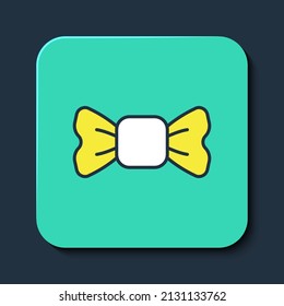 Filled outline Bow tie icon isolated on blue background. Turquoise square button. Vector